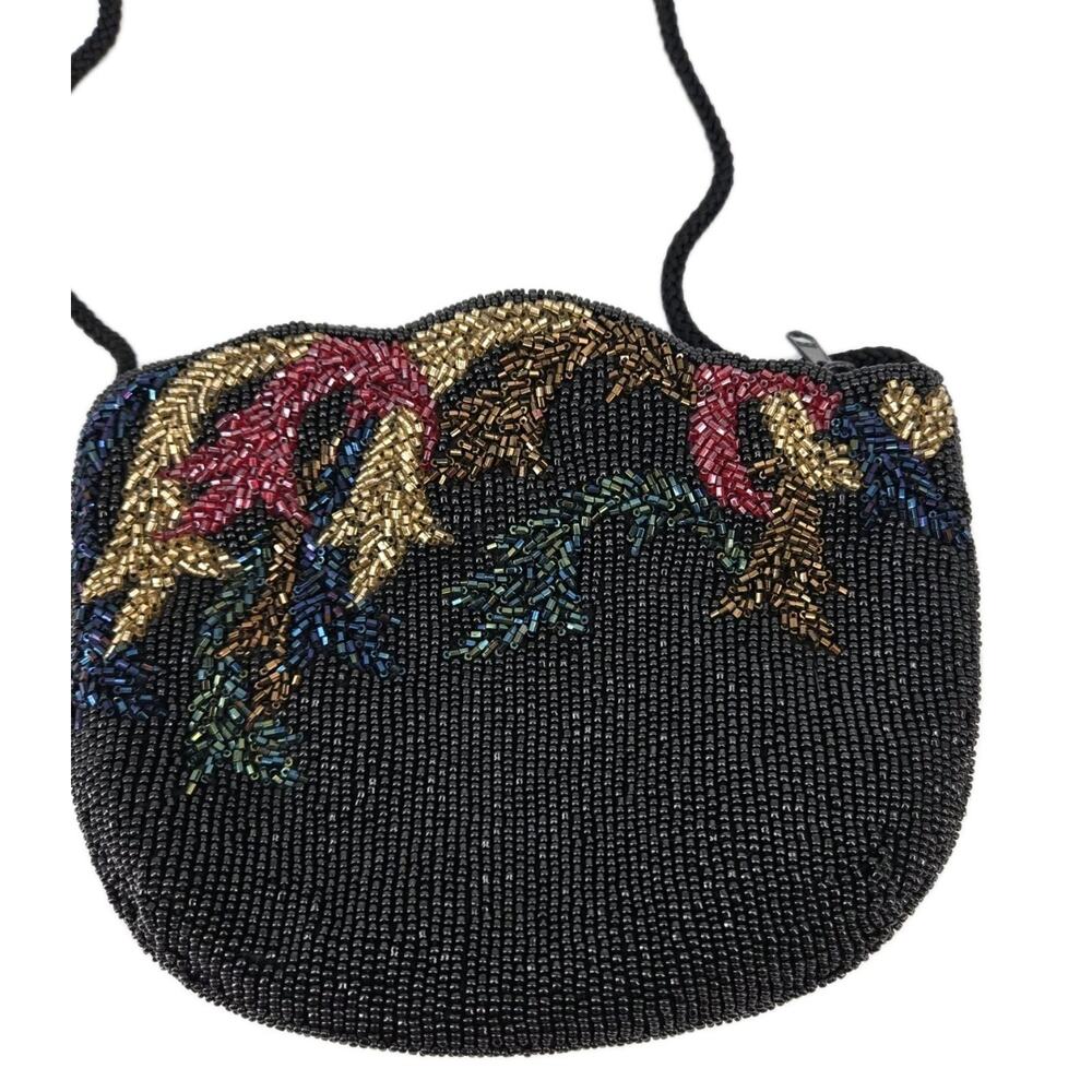 Vintage 80s Black & Multi Colored Hand Beaded Evening Bag Purse Robinsons